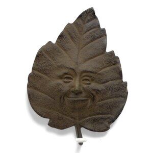 Cast Iron Brown SMILING LEAF Happy Rustic Wall Decor 7"